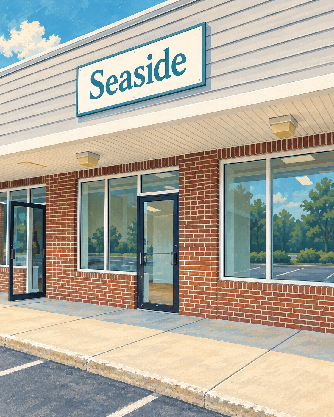 Illustrated Seaside storefront without people or animals